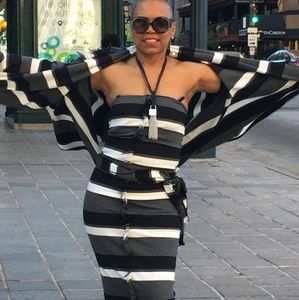 Black and White Striped Knit Jacket and Dress